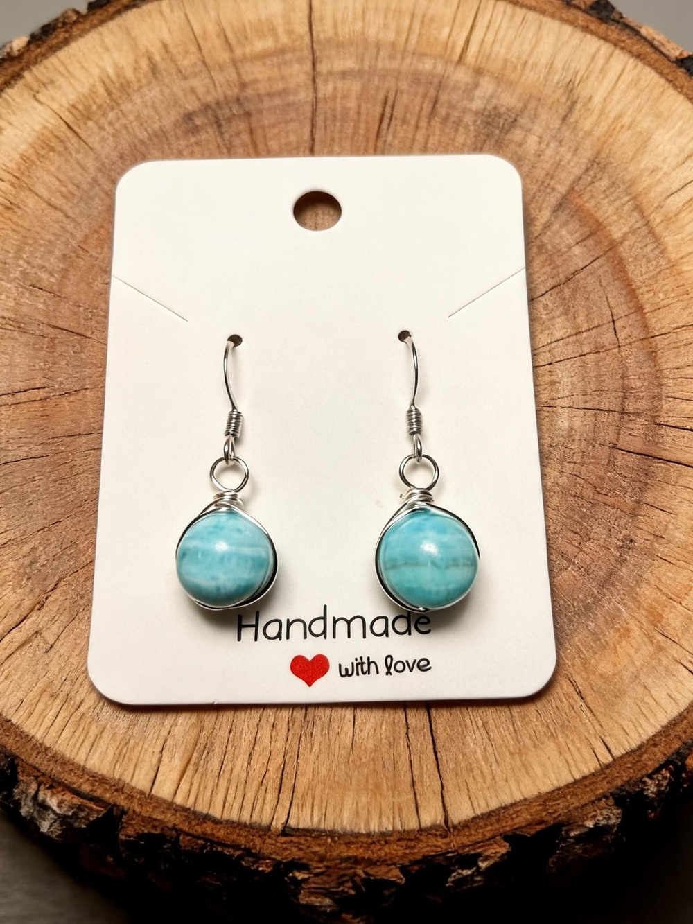Genuine Hemimorphite Wire Wrapped Earrings Stainless Steel